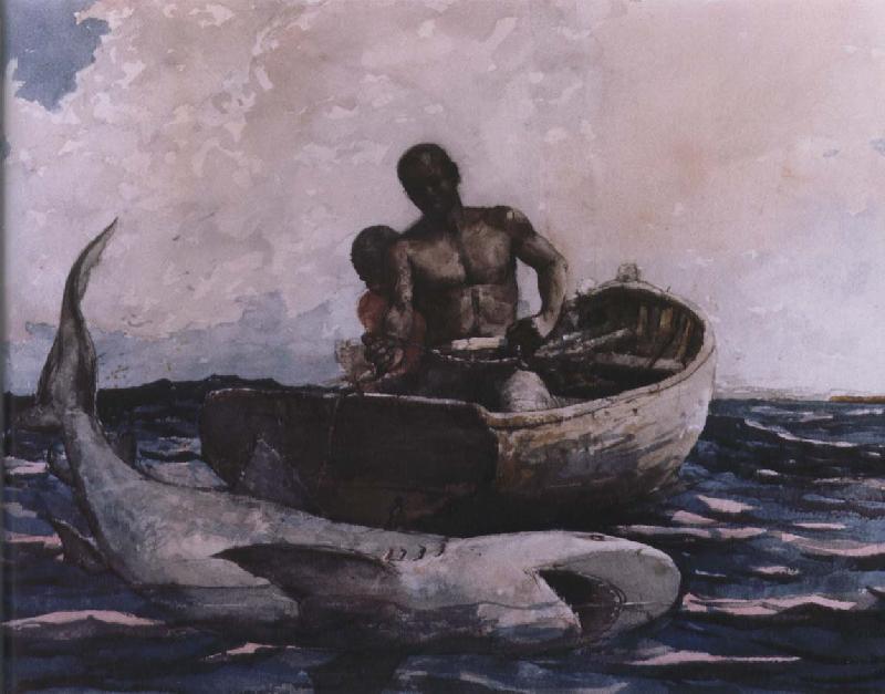 Winslow Homer shark fishing Sweden oil painting art